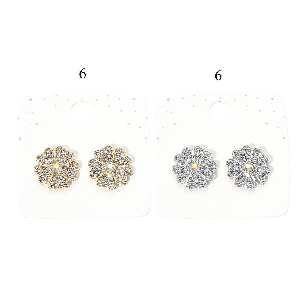 Rhinestone Paved Flower Stud Earrings
