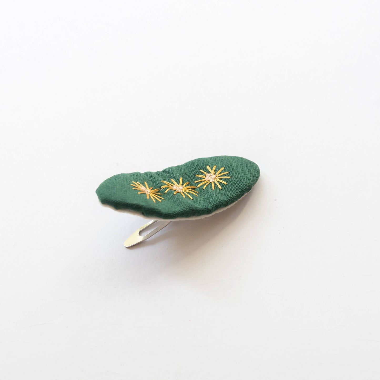 Oval Embroidered Floral Snap Hair Clips | Green