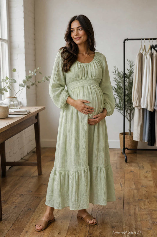 Eliza Maternity and Nursing Dress - Sage