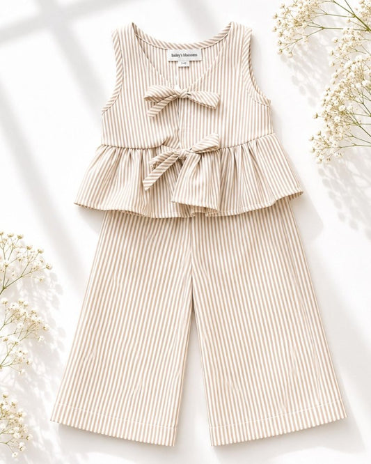 Elowen Tie Front Two-Piece Set - Oat Milk Pinstripe