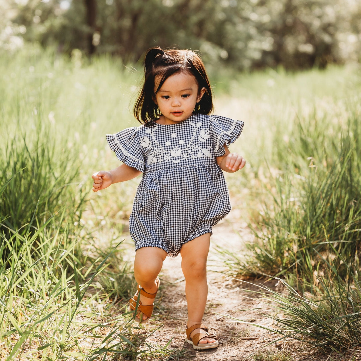 Embroidered Yoke Eith Ruffle Sleeves Romper