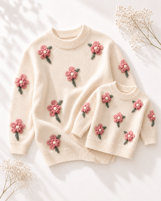Emily Floral Knit Sweater - Cream