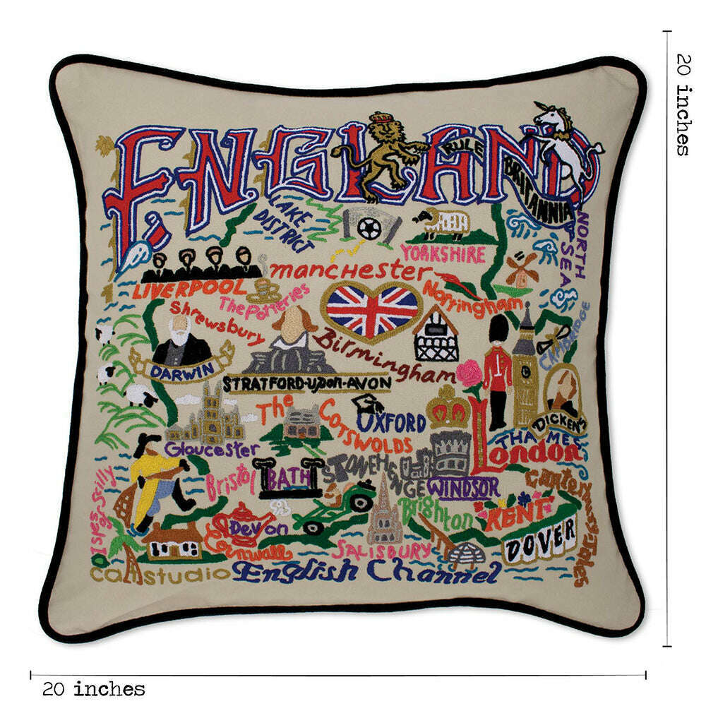 England Hand-Embroidered Pillow