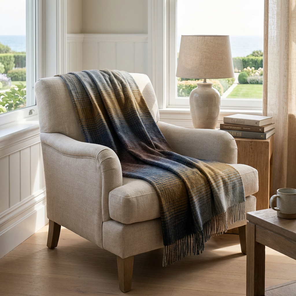 Highland Tweeds Shetland Lambswool Ombre Throw - Blue
