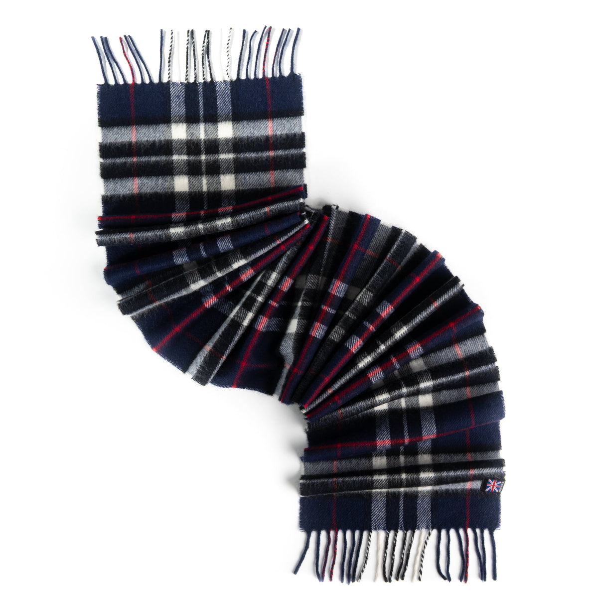 Heritage Plaid Fringed Merino Wool Scarf - Cambridge Navy