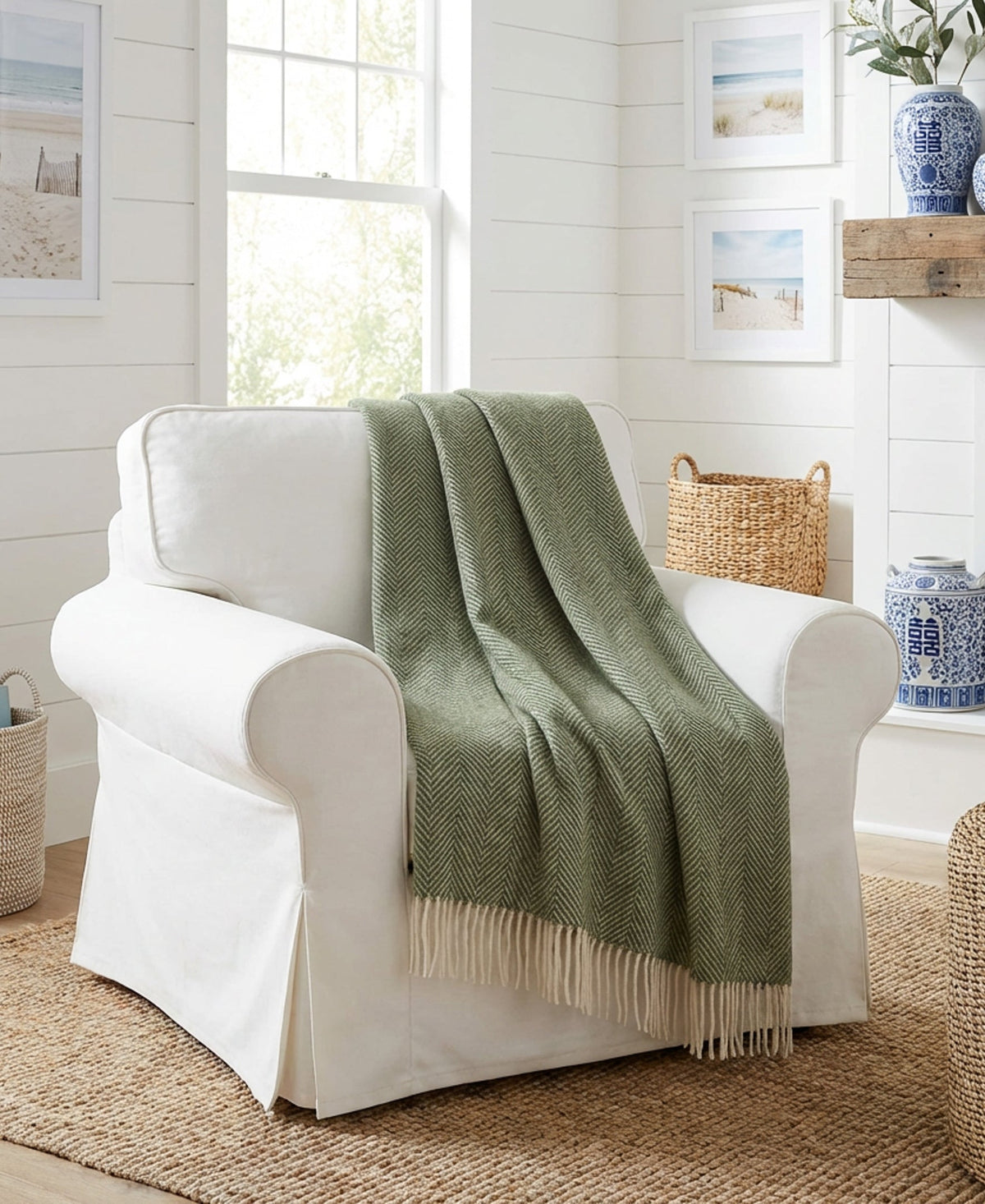 Southampton Home Shetland Lambswool Herringbone Throw – Evergreen