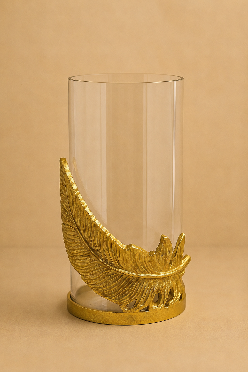 Raíz Studio Fleather Glow Candle Holder – Hand-Cast Gold Metal & Glass Votive Holder