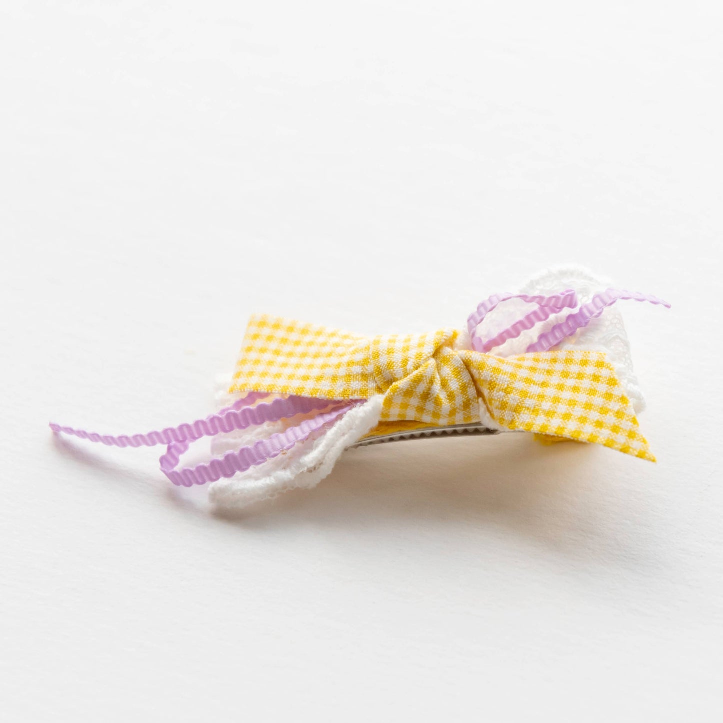 Heart and Ribbon Hair Clips | Yellow & Purple