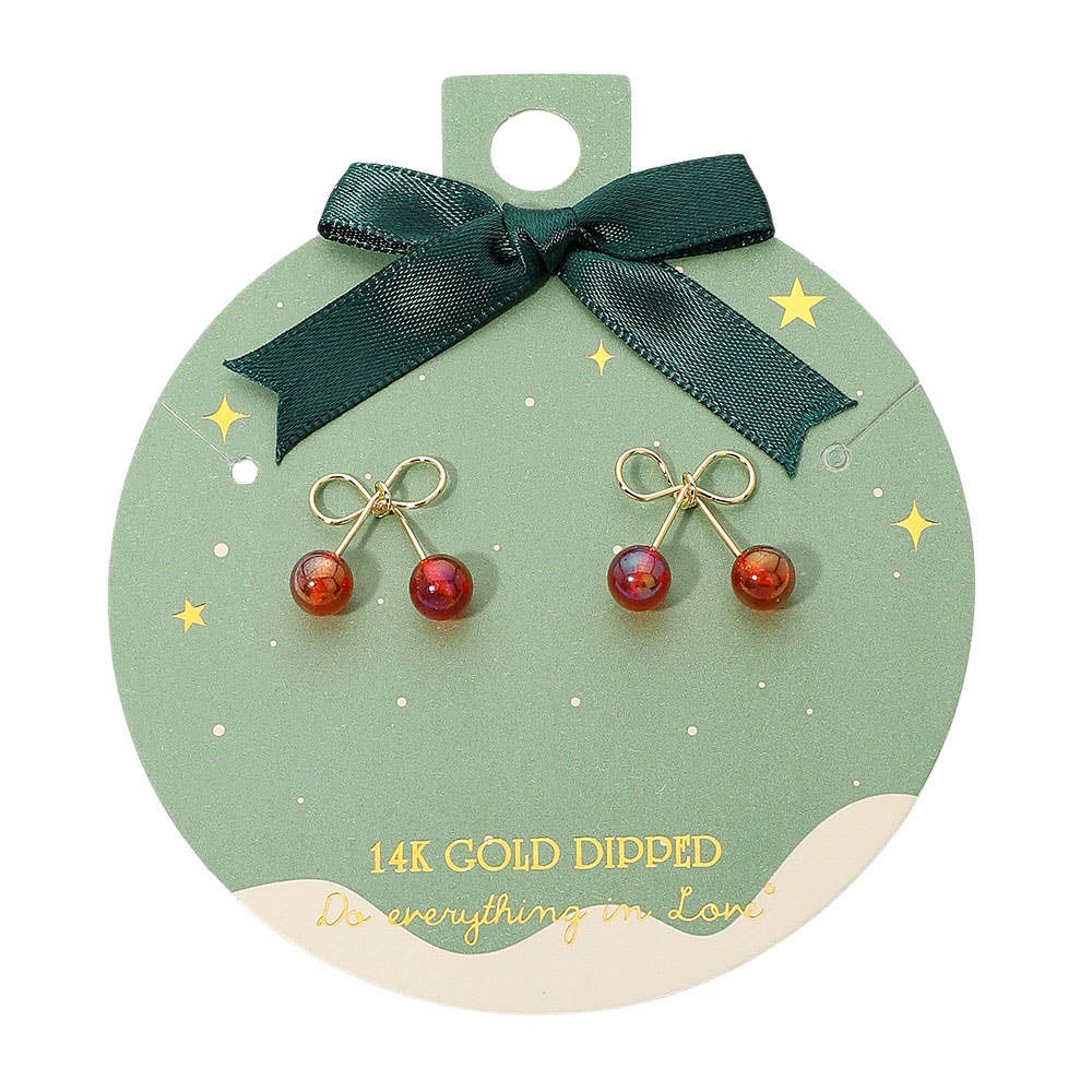 14K Gold Dipped Ball Tip Bow Stud Earrings