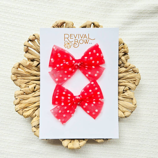 Tulle Pigtail Bow Set • Red Dots