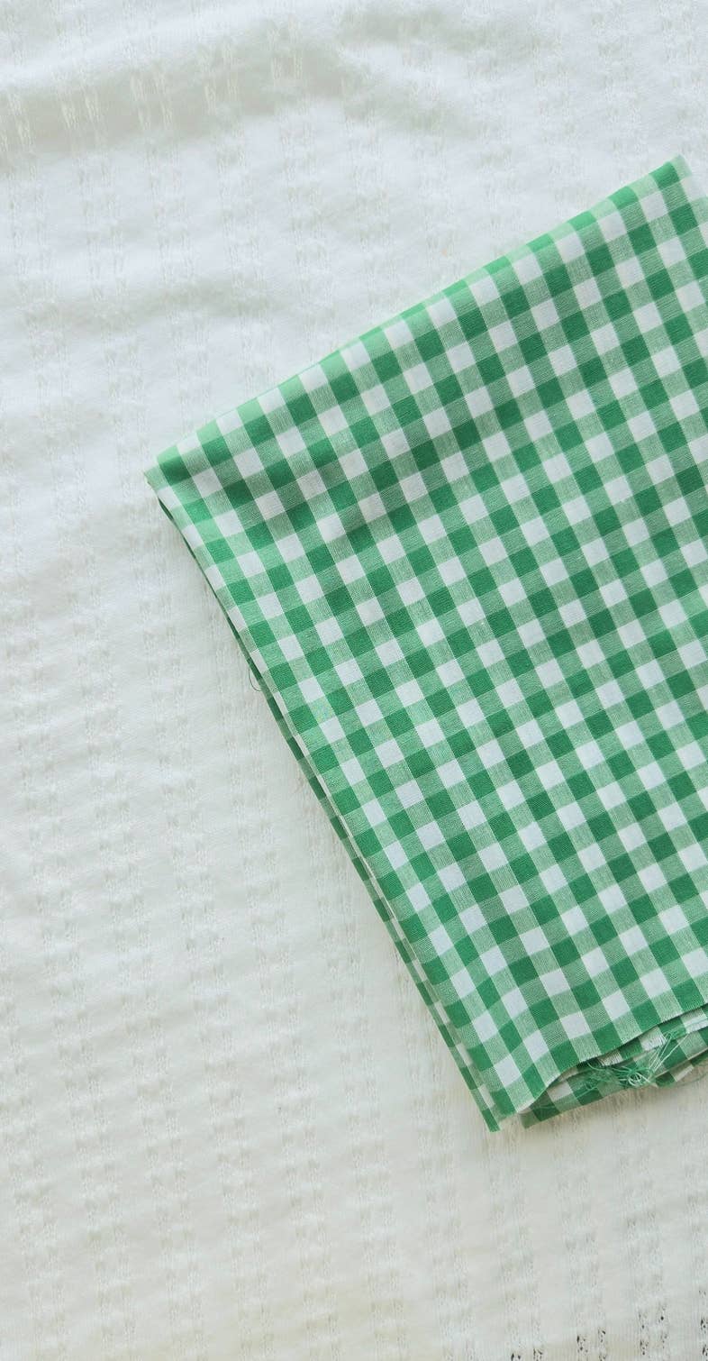 Mini Pinwheel Bow on Headband • Vintage Green Gingham
