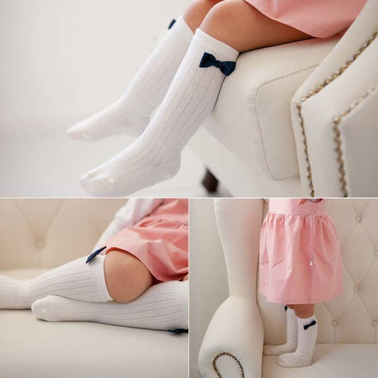 Ribbon Knee Socks - White