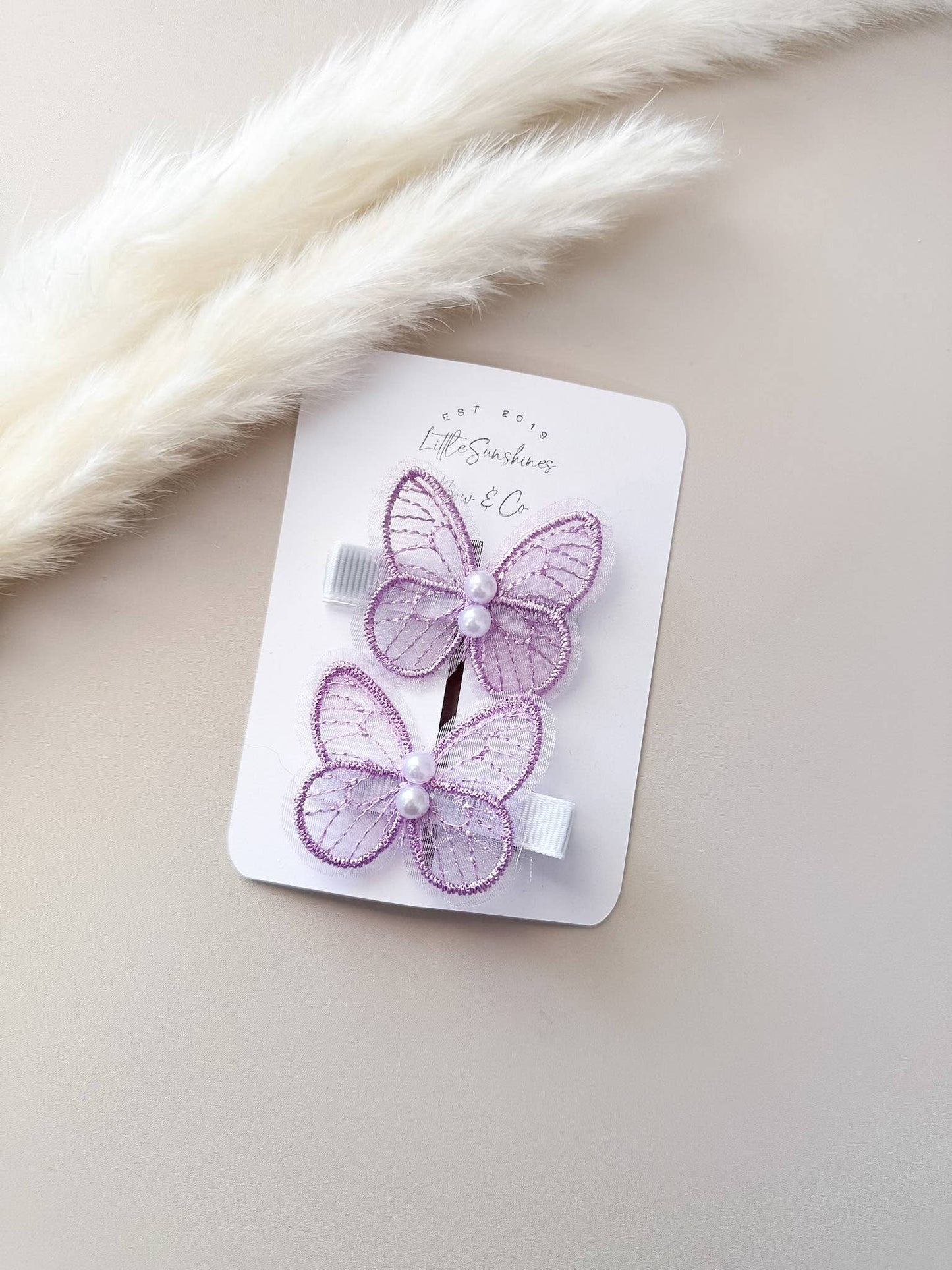 Lace & Pearl Butterfly Hair Clips- Set of 2