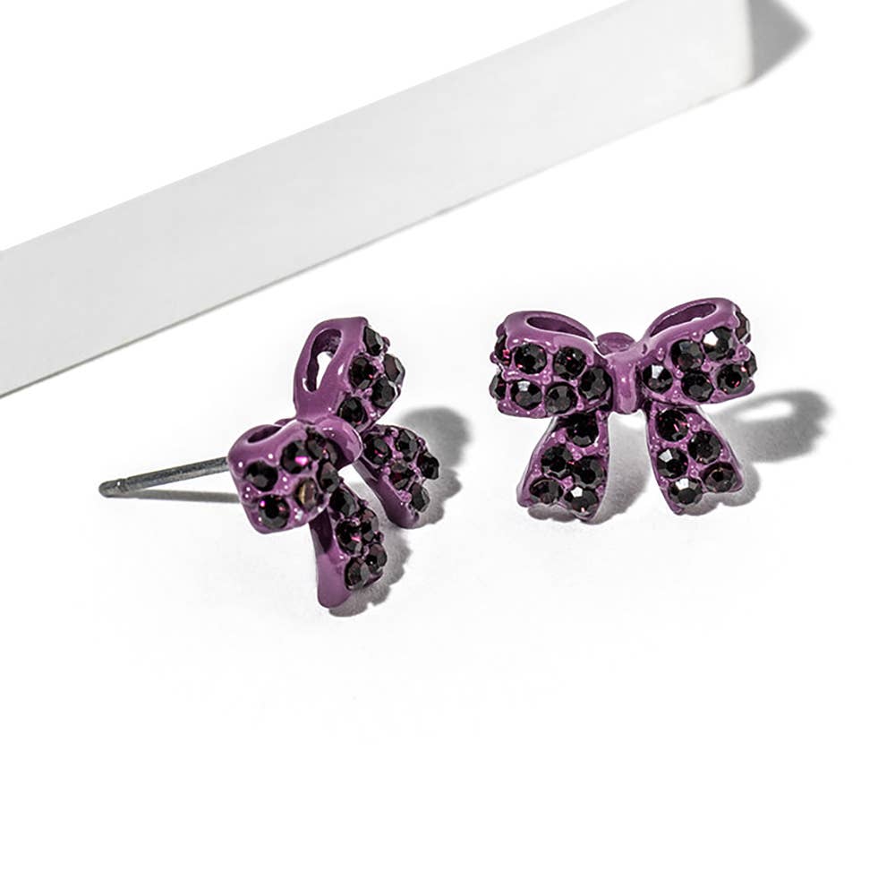 Crystal Rhinestone Bow Stud Earrings