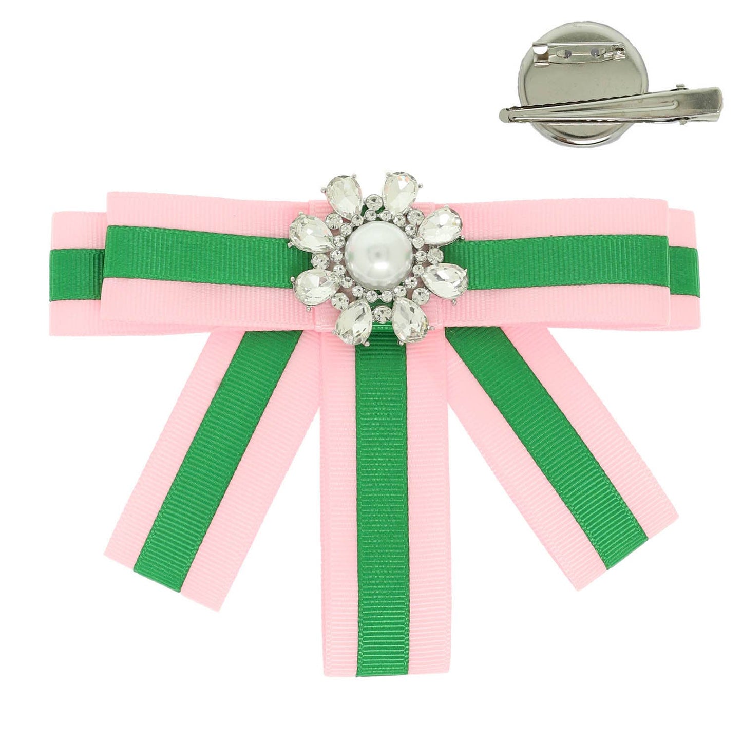 2-in-1 Club Striped Ribbon Hair Clip / Brooch Pin with Pearl