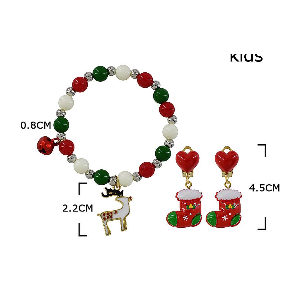 Christmas Charm Beaded Stretch Bracelet Earring Sets