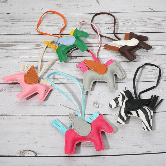 Faux Leather Winged Horse Bag Charm