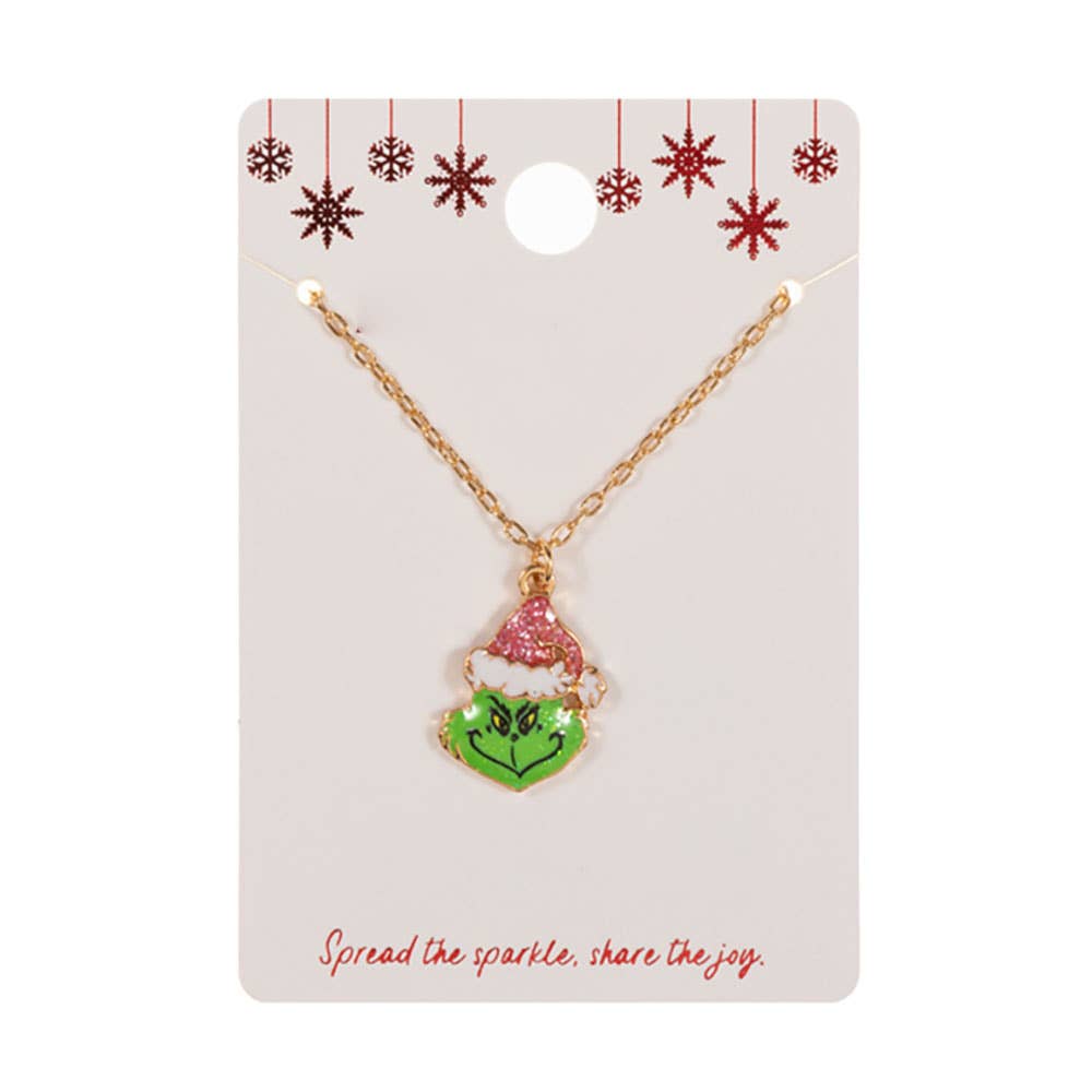 Holiday Grinch Green Monster Pendant Necklace