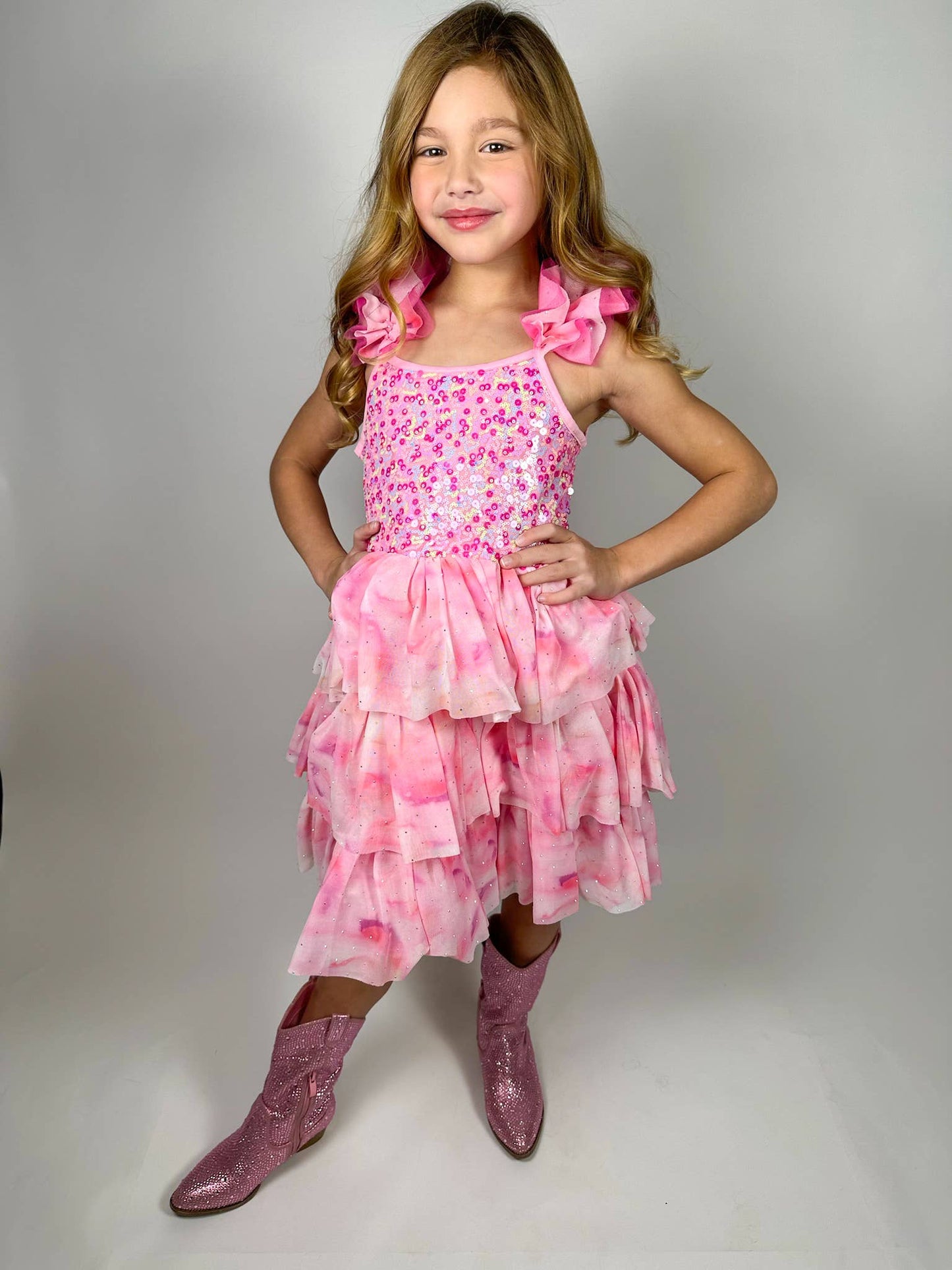 Ombre Pink Sparkle Tulle Dress