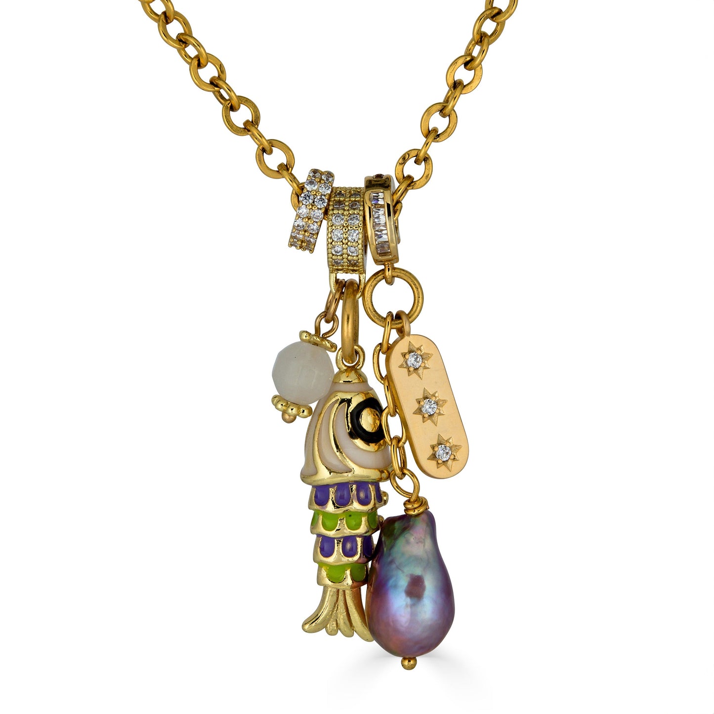 Fish and Pearl Charm Necklace
