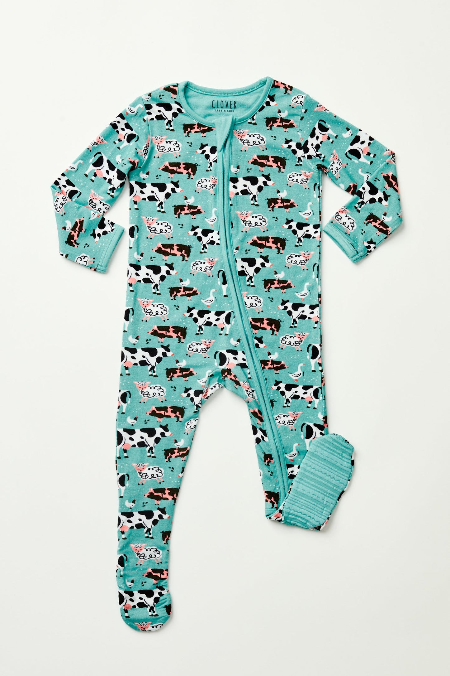 Soft & Stretchy Zipper Footie - Farm Friends