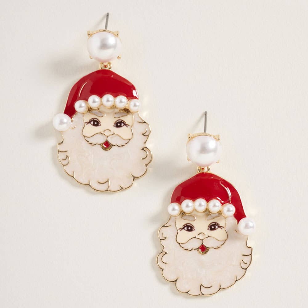 Playful Pearl Santa Dangle Earrings