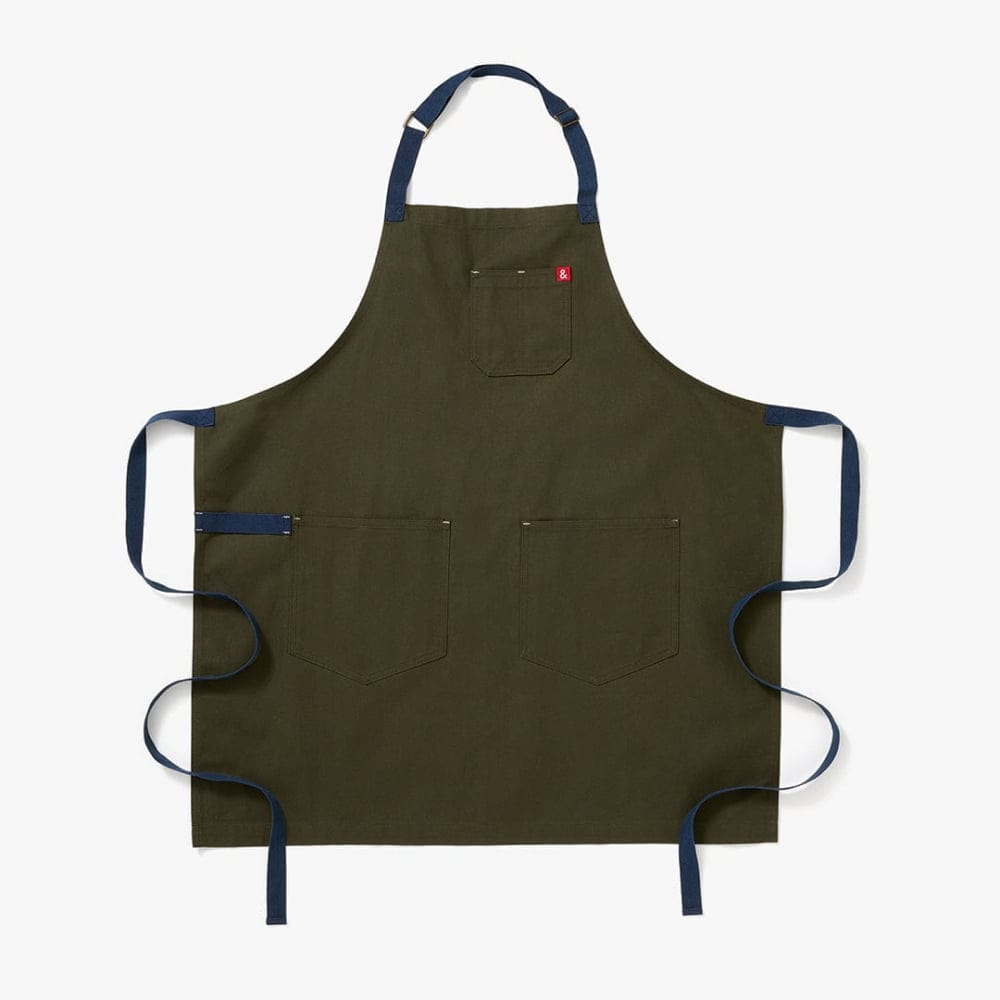 The Essential Apron - Olive Green Navy Straps