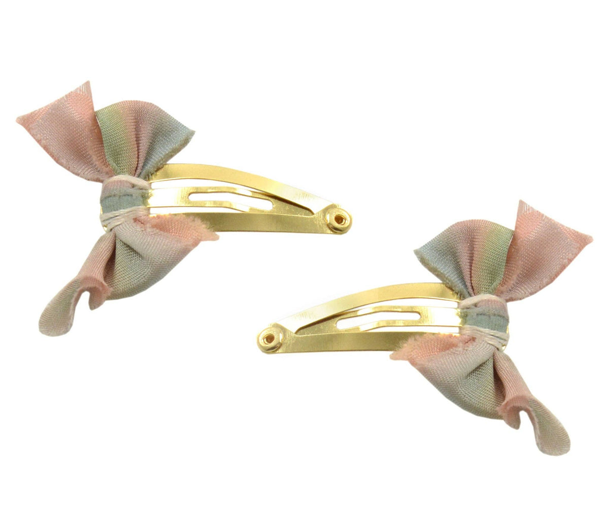 Large Ivory Silk Bow Hair Clips Rose Gold Brass