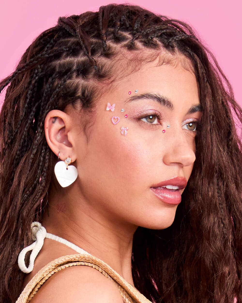 Bow + Heart face gems, Festival, Bachelorette, Coquette