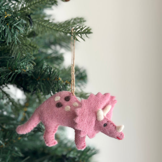 Felt Dinosaur Ornament - Pink Triceratops