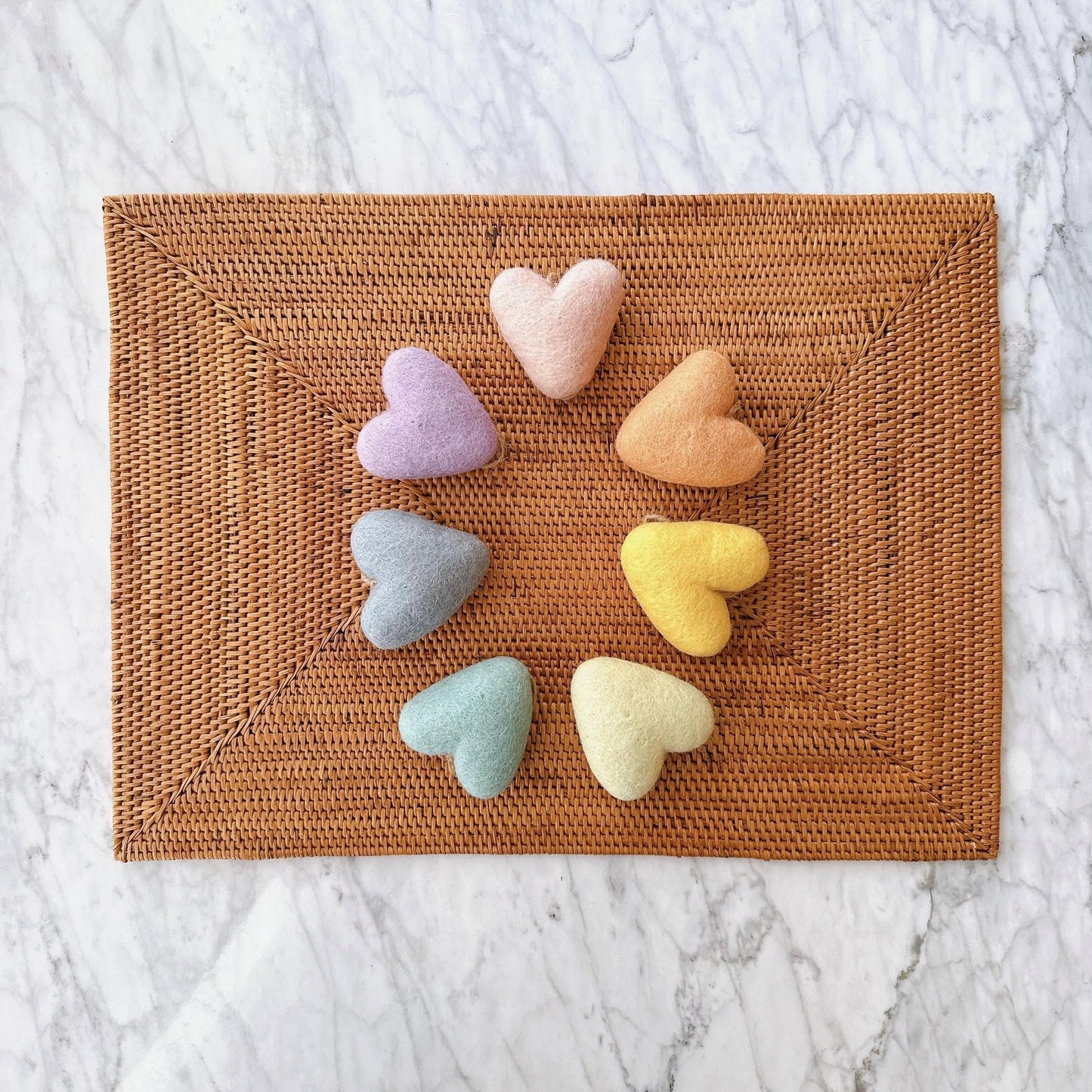 Felt Pastel Heart Ornaments – Set of 7 Wool Decorations