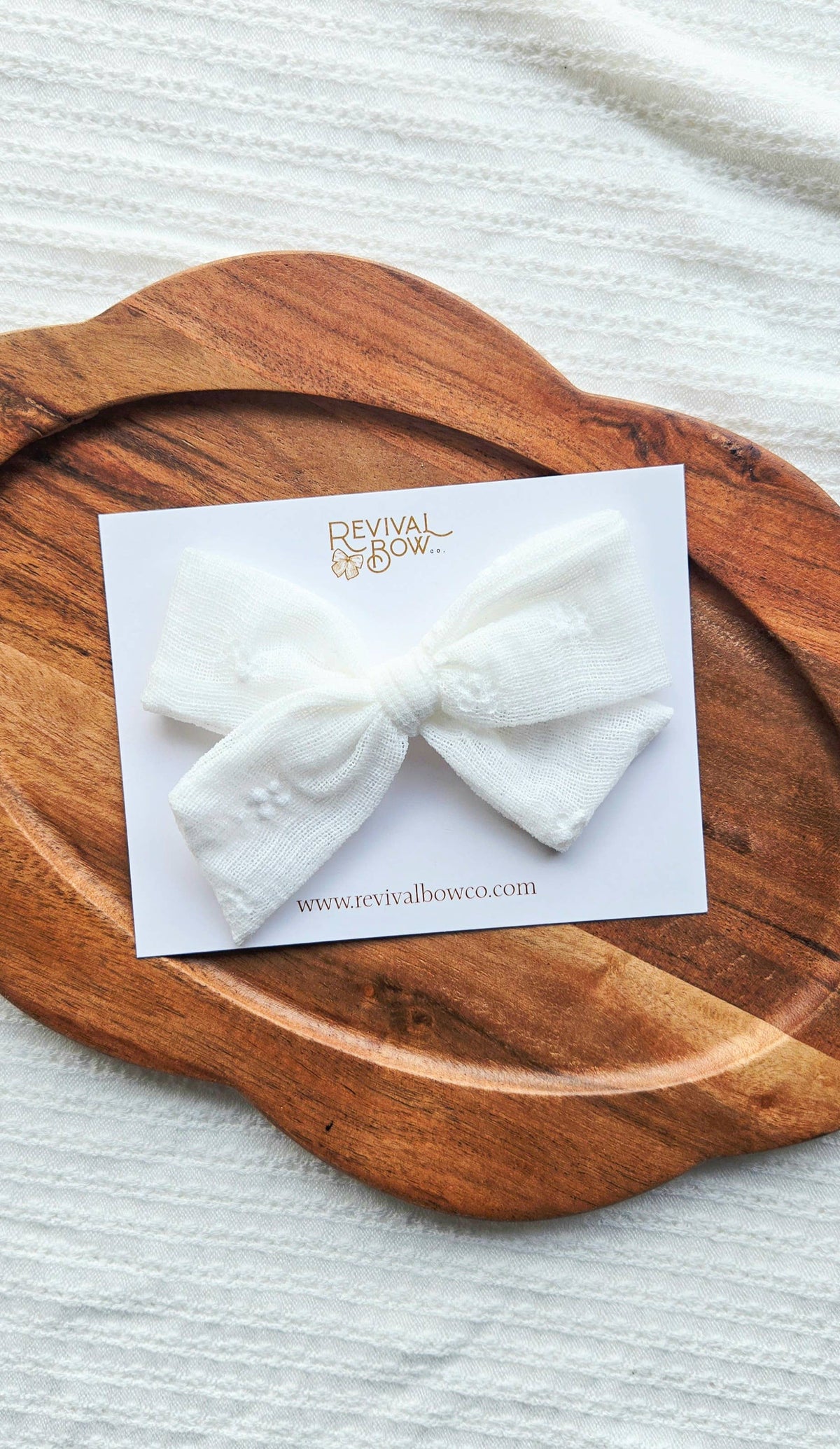 Large Pinwheel Bow on Clip • White Floral Lace