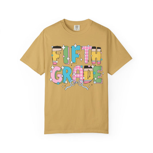 Fifth Grade Teacher Tee Shirt with Pink Gingham