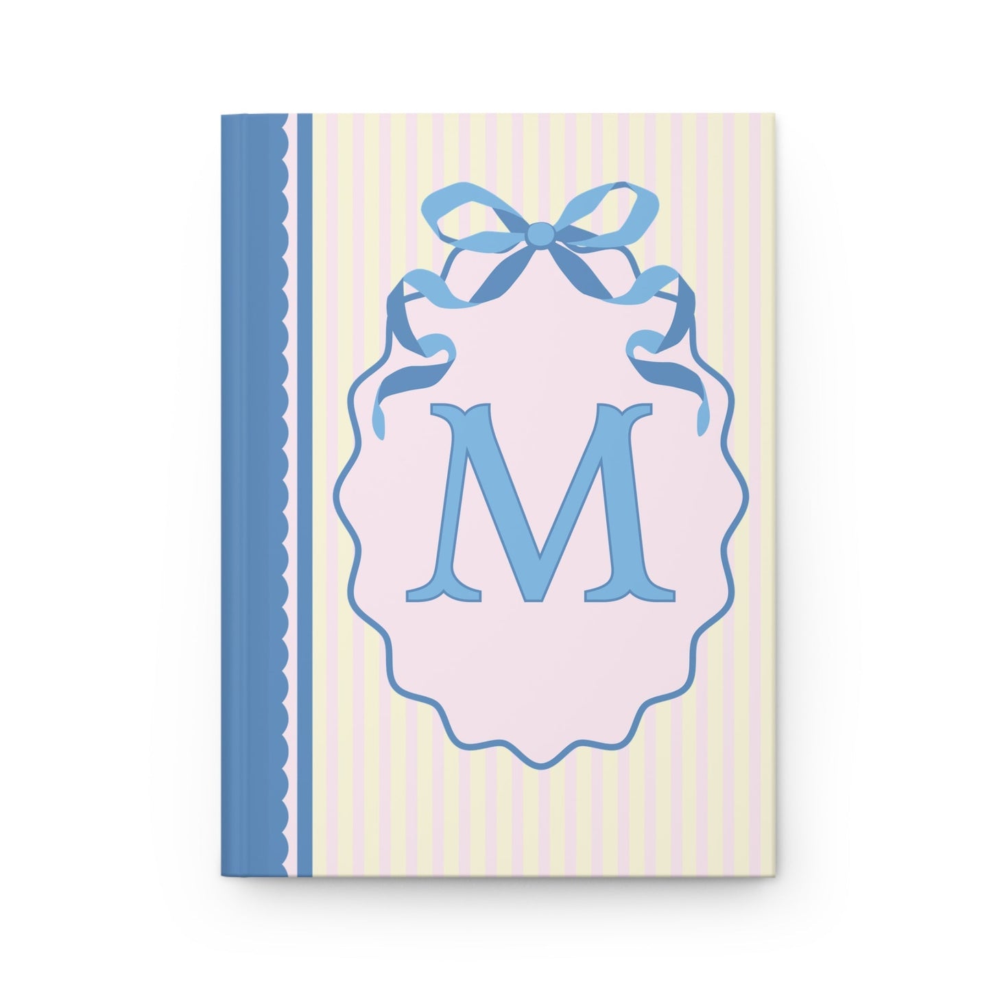 Floral Initial Notebook with Blue Ribbon and Yellow Stripes: M