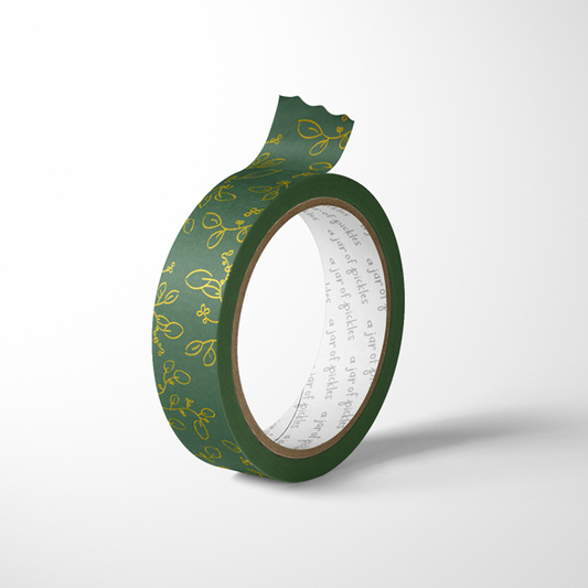 Forest Green Gold Foil Floral Washi Tape