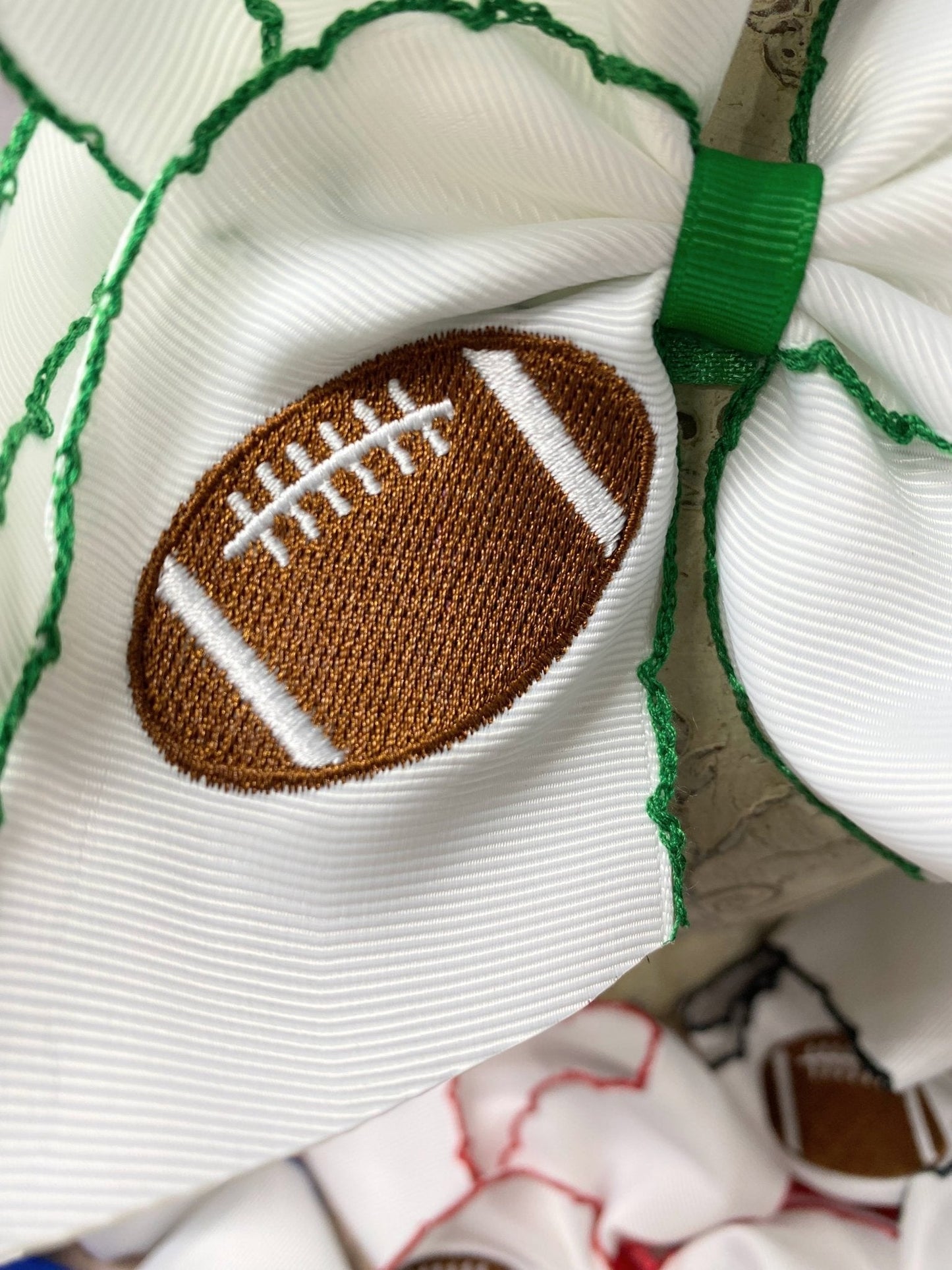 Football Embroidered Moonstitch Hair Bows