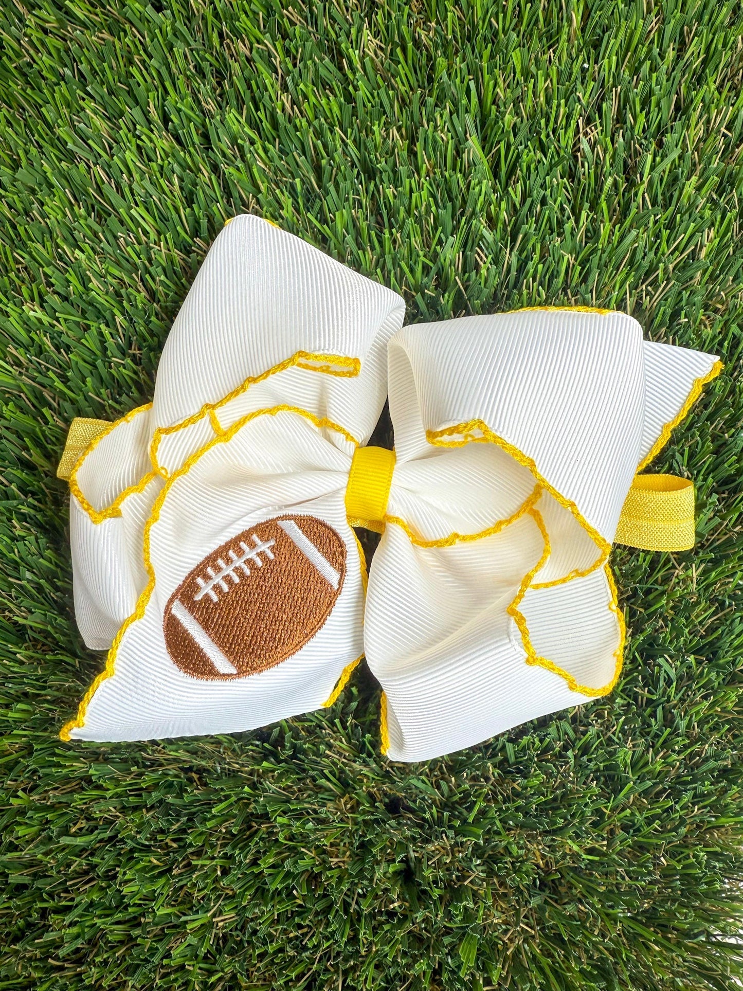 Football Embroidered Moonstitch Hair Bows