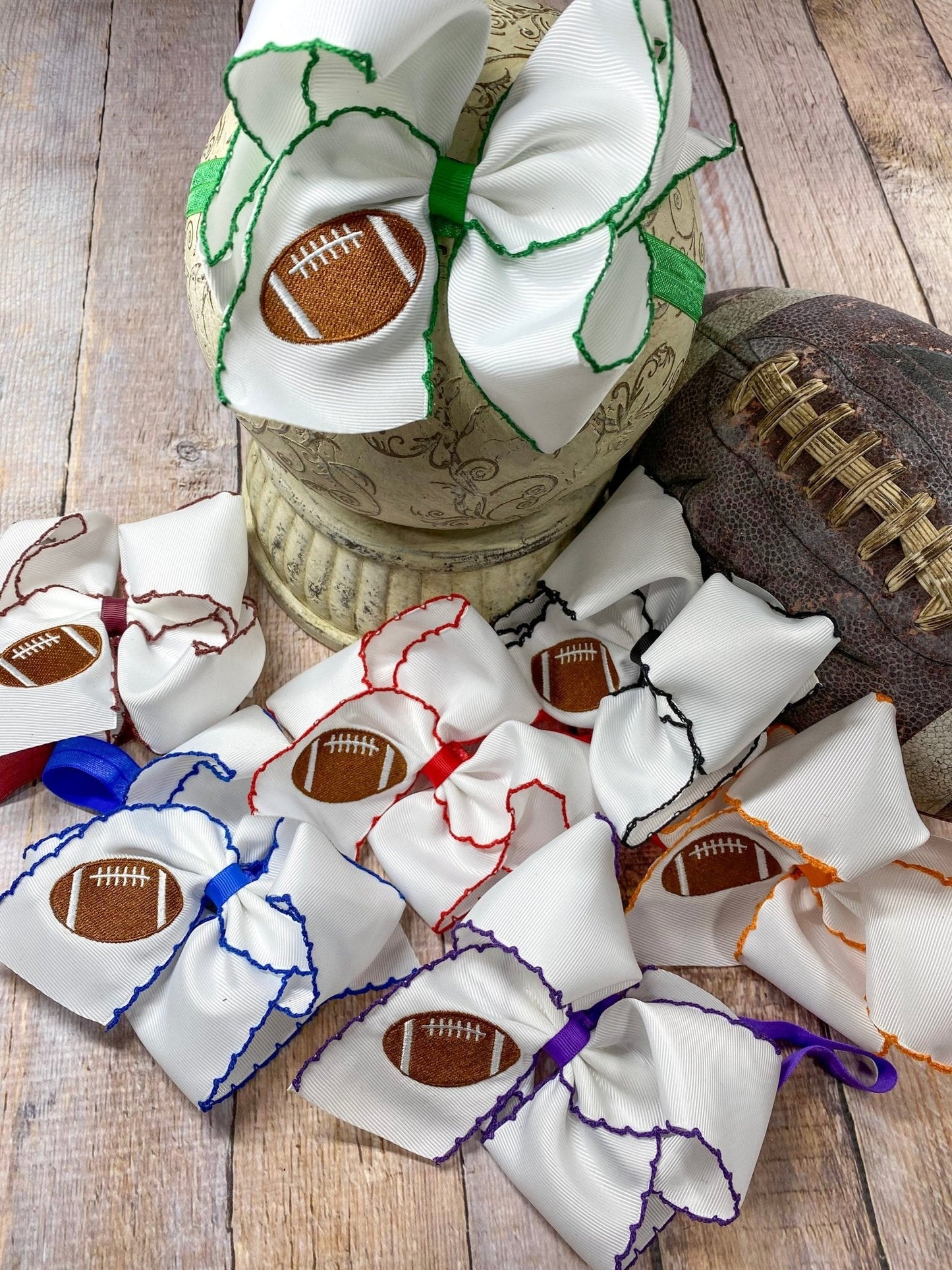 Football Embroidered Moonstitch Hair Bows