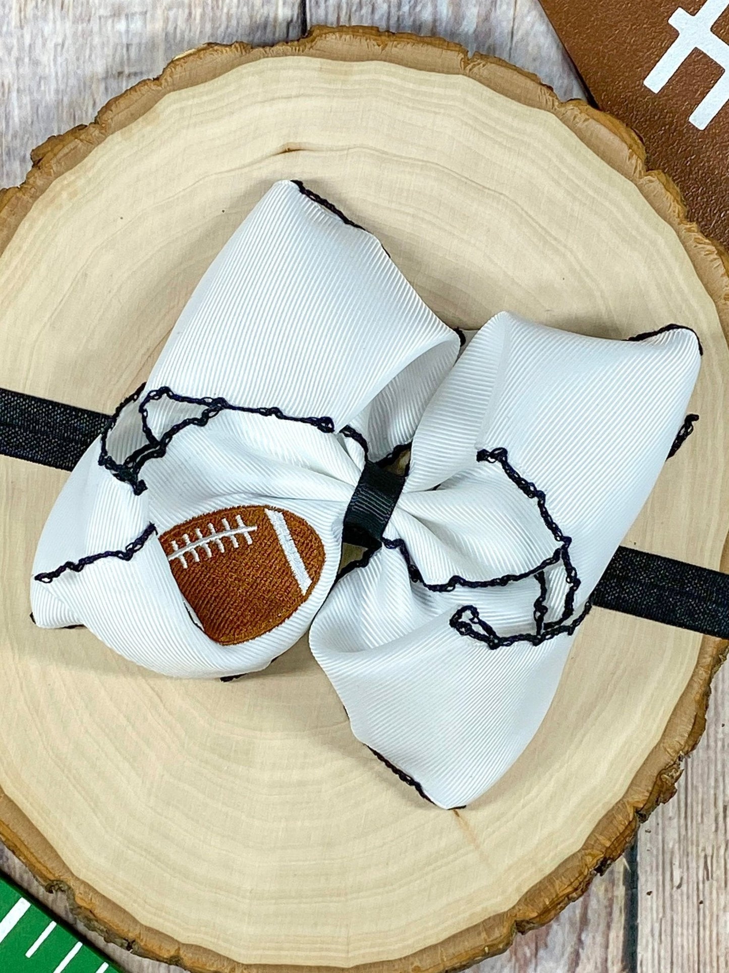 Football Embroidered Moonstitch Hair Bows