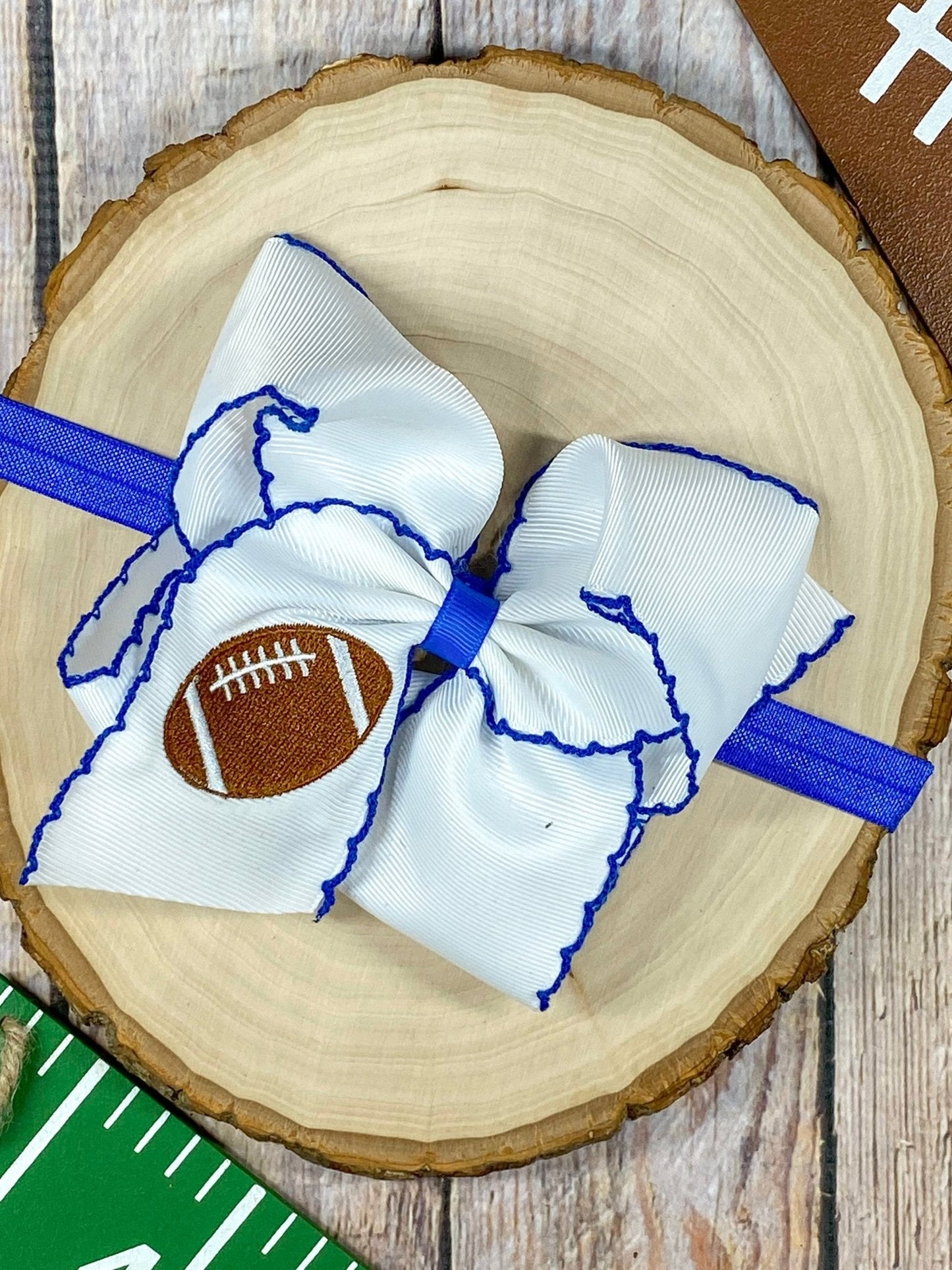Football Embroidered Moonstitch Hair Bows