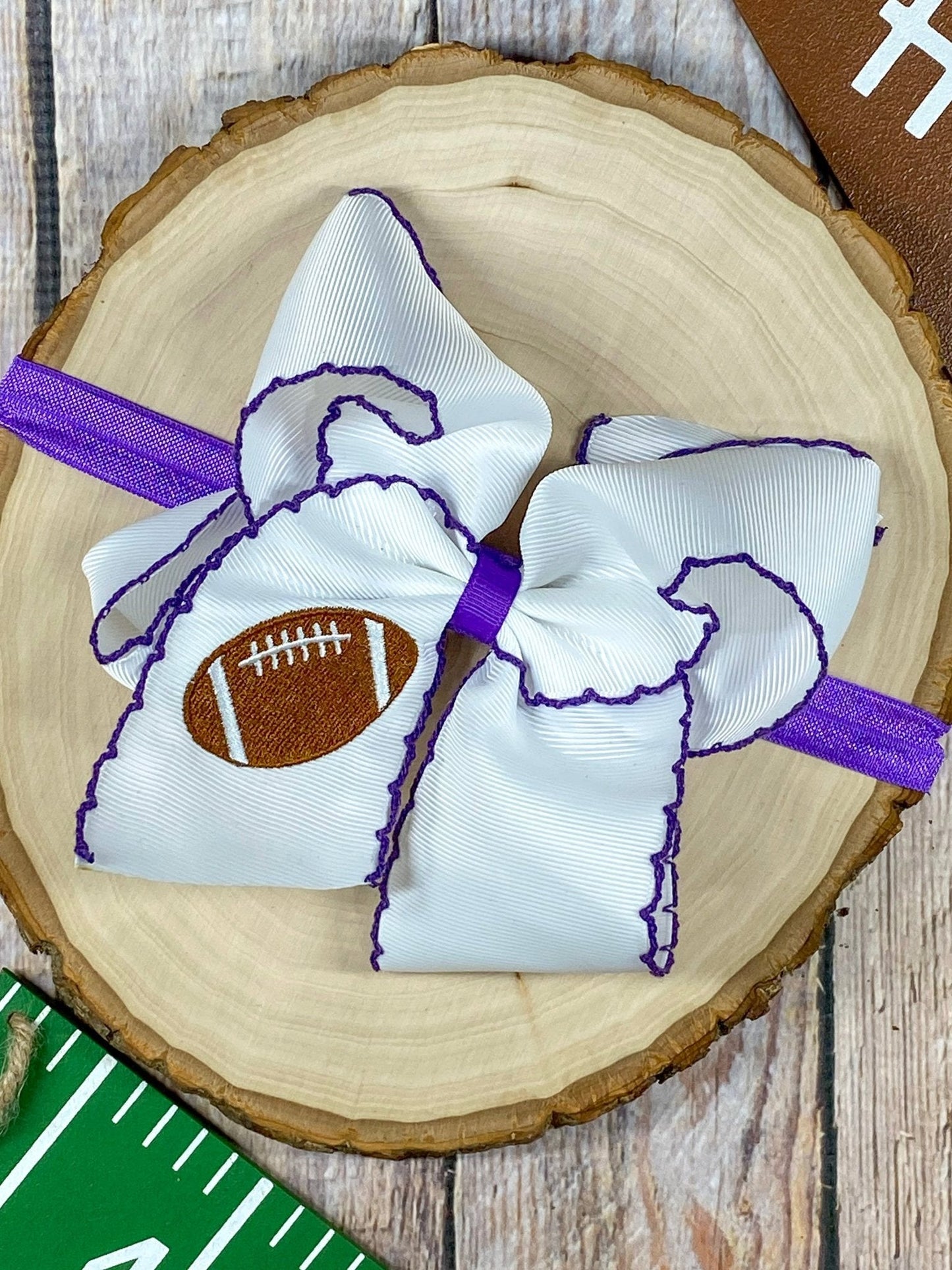 Football Embroidered Moonstitch Hair Bows