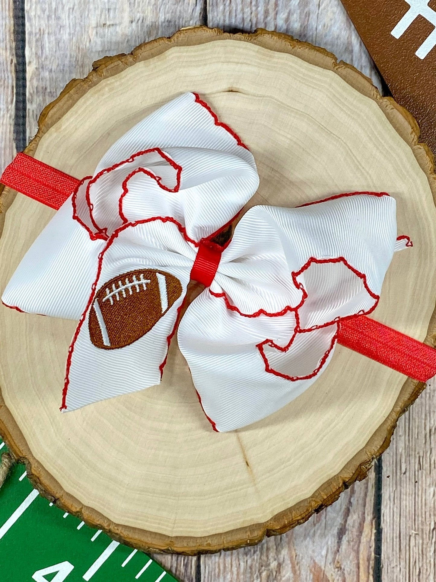 Football Embroidered Moonstitch Hair Bows