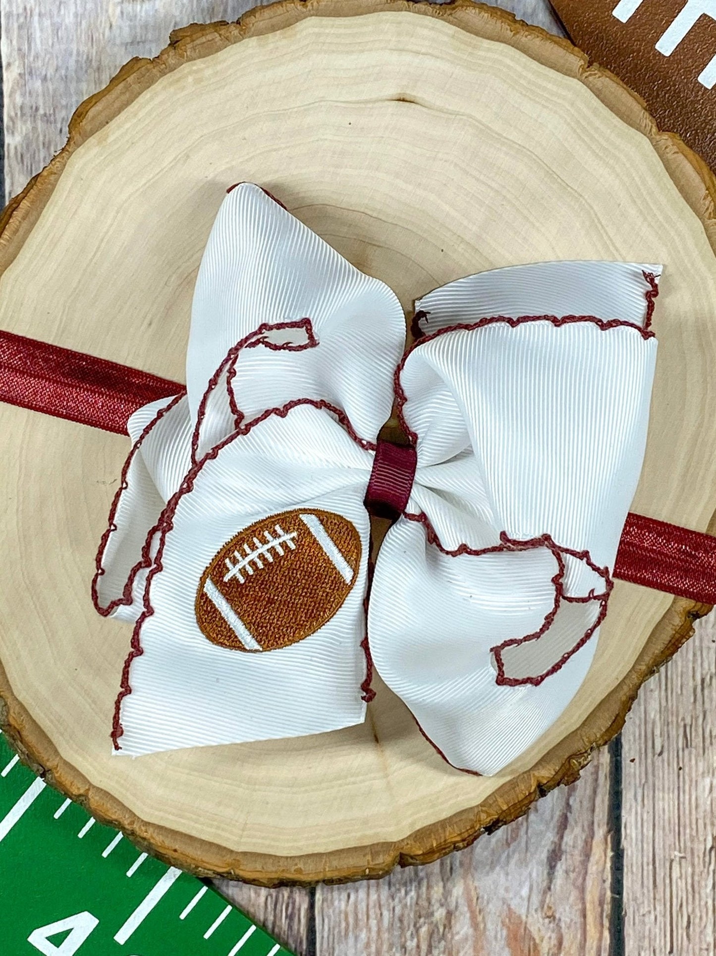 Football Embroidered Moonstitch Hair Bows