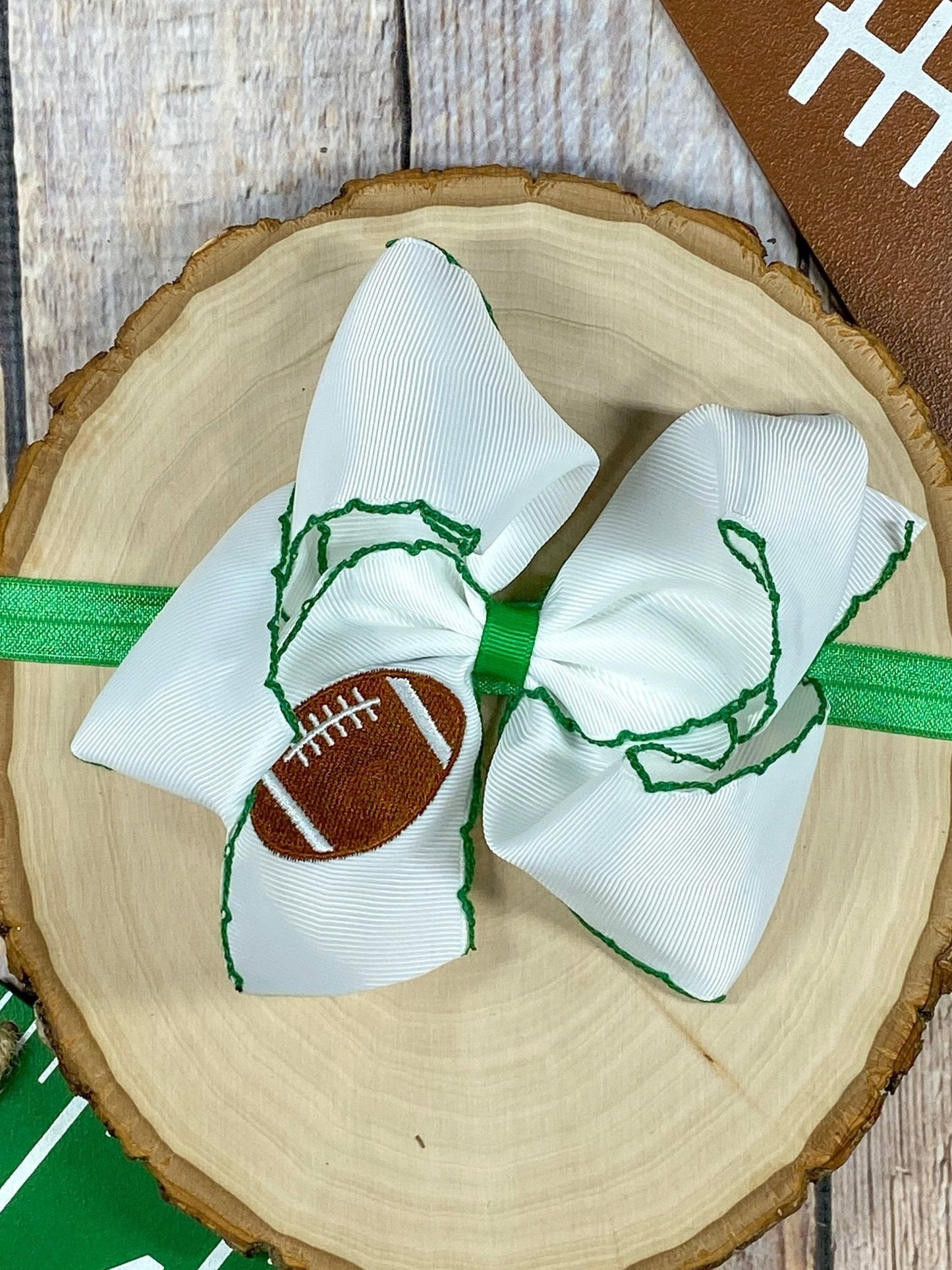 Football Embroidered Moonstitch Hair Bows