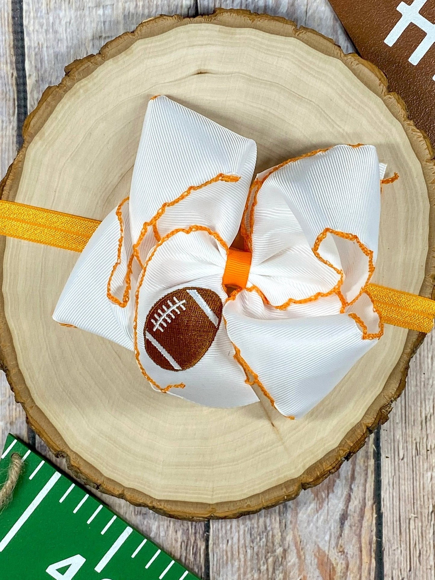 Football Embroidered Moonstitch Hair Bows
