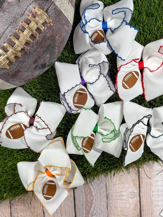 Football Embroidered Moonstitch Hair Bows