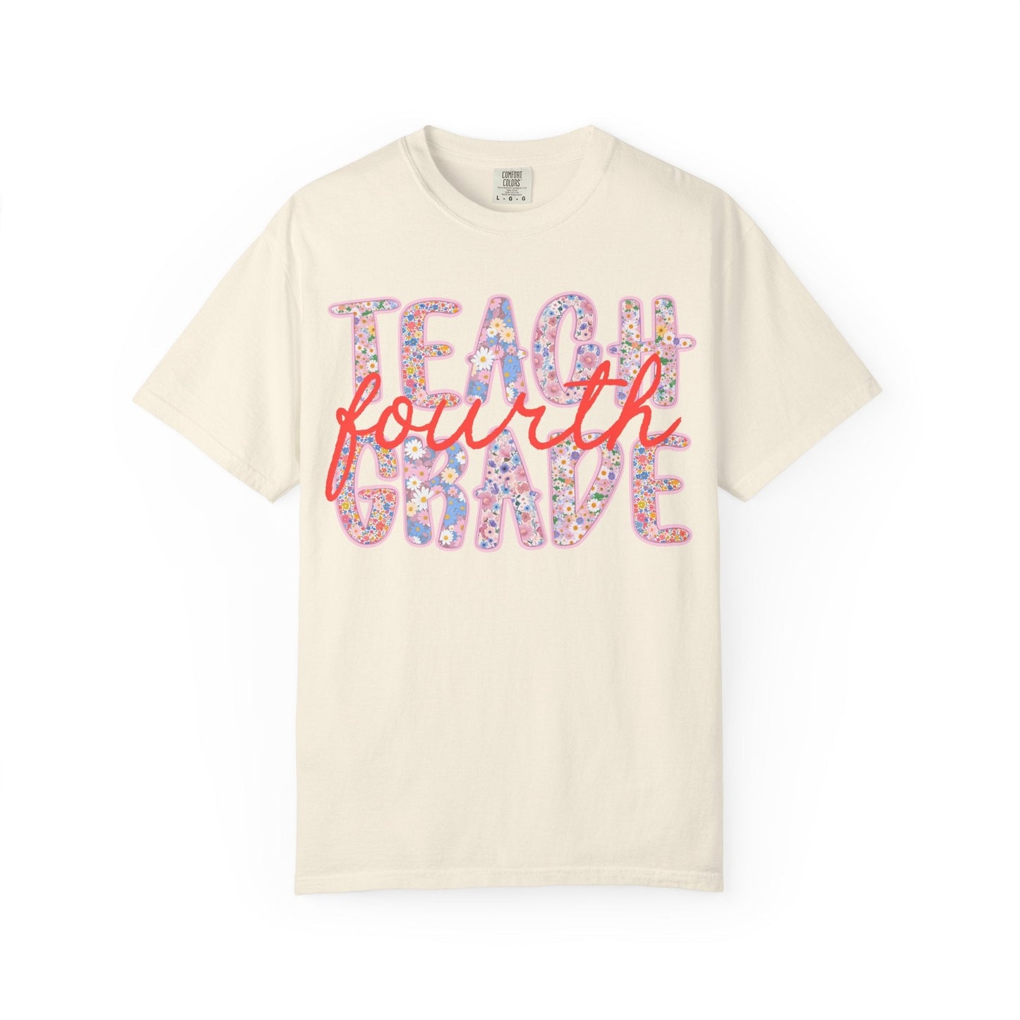 Fourth Grade Teacher Tee Shirt with Flowers