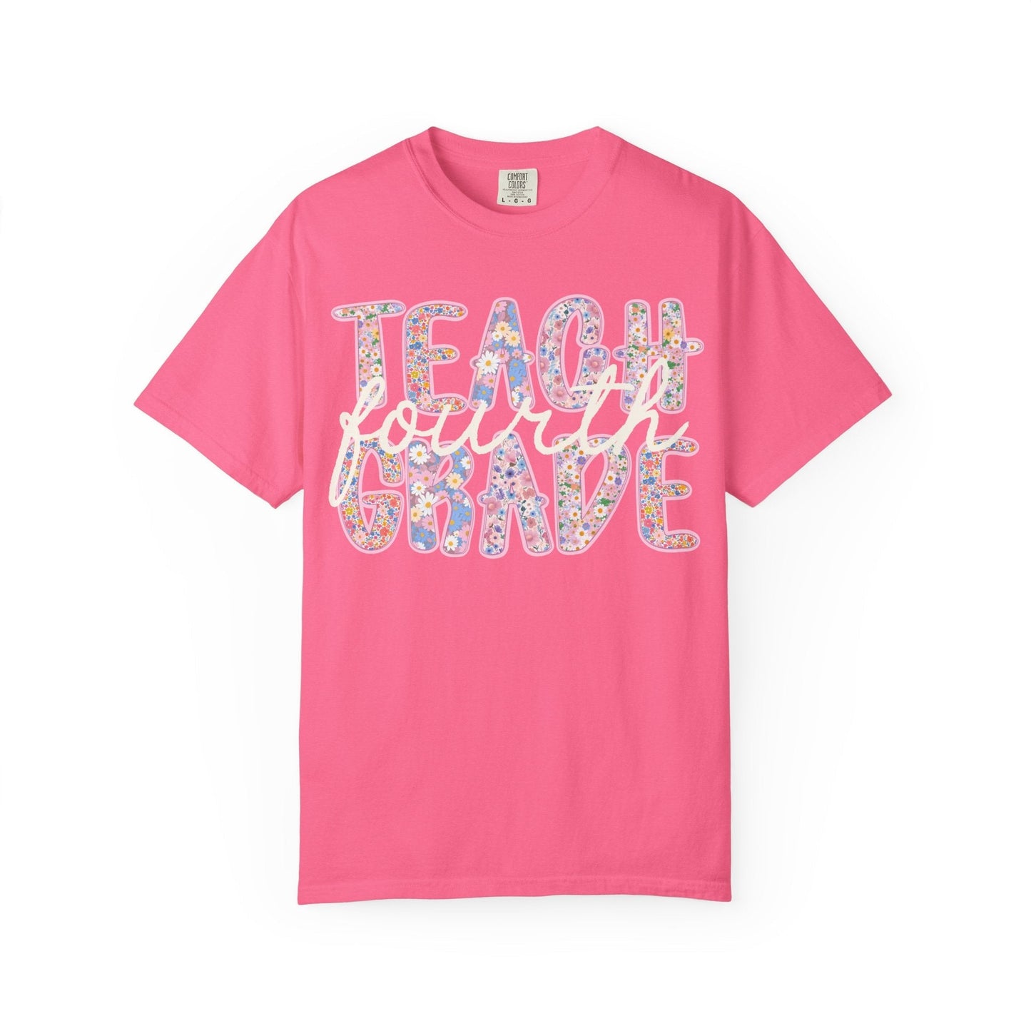 Fourth Grade Teacher Tee Shirt with Flowers
