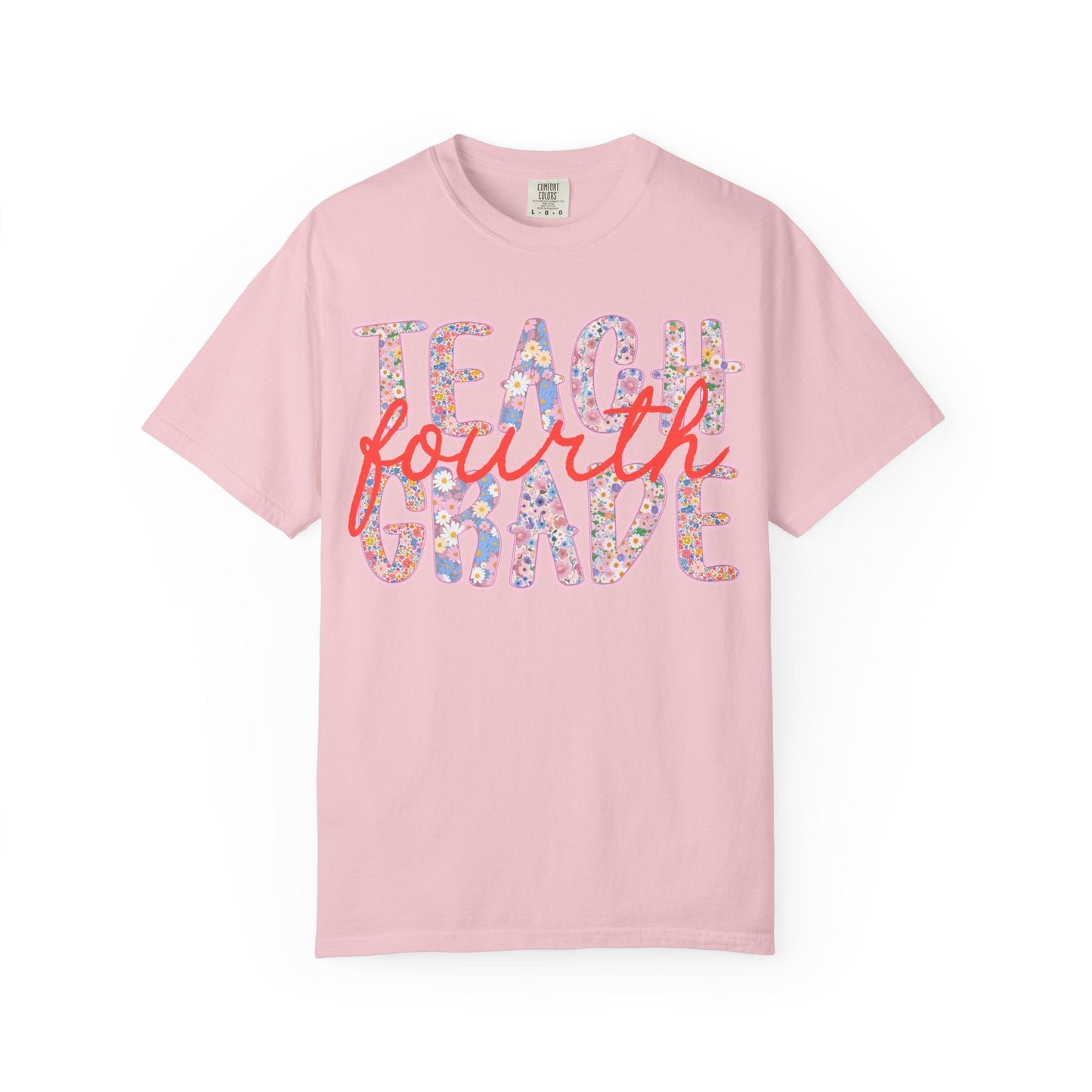 Fourth Grade Teacher Tee Shirt with Flowers