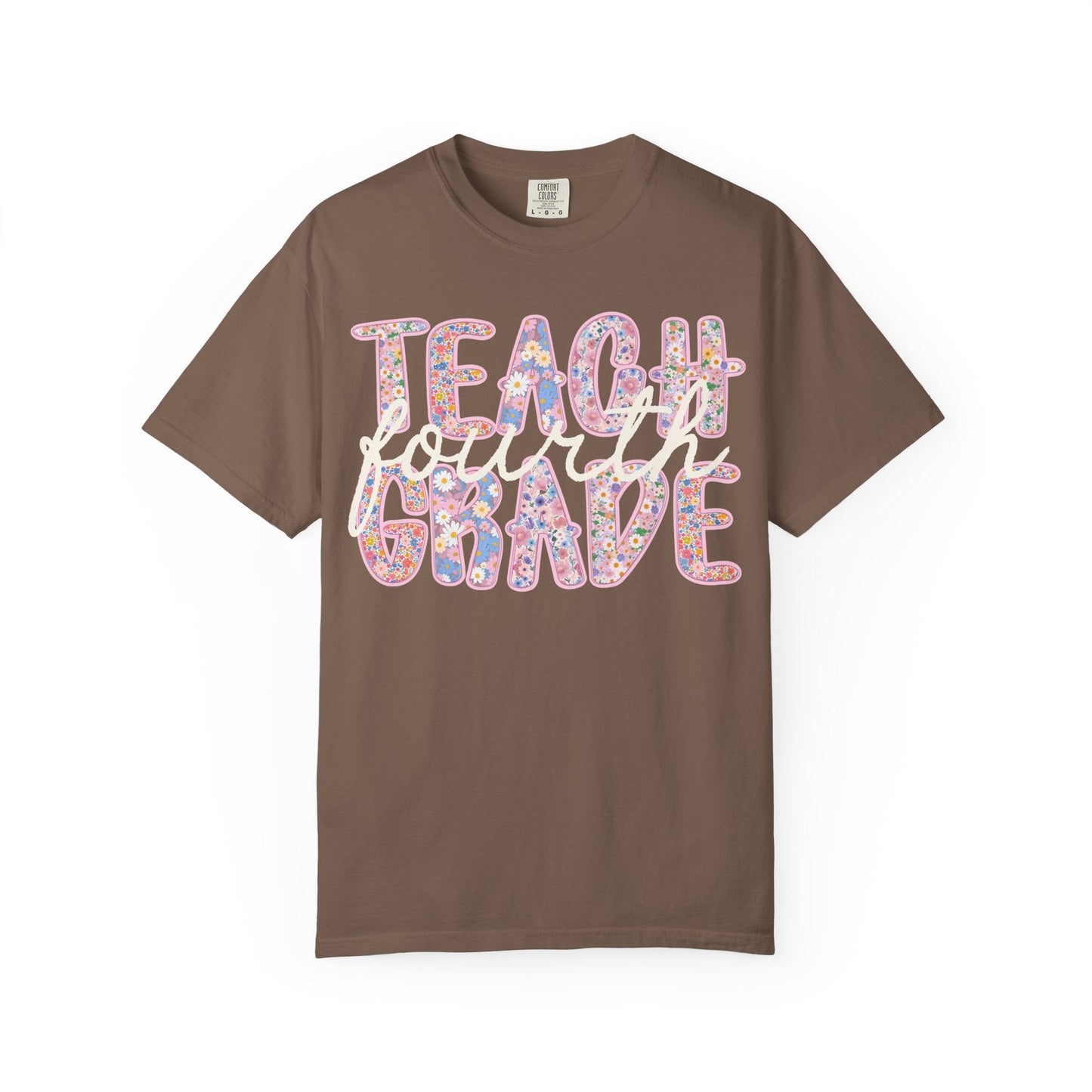 Fourth Grade Teacher Tee Shirt with Flowers